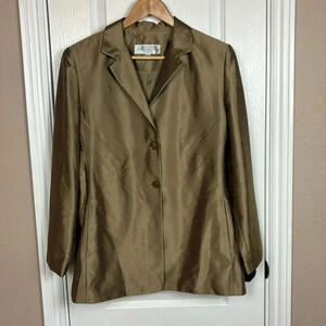 Larry Levine Suits Bronze Gold Metallic Blazer Jacket Size 14 Two Button Lined